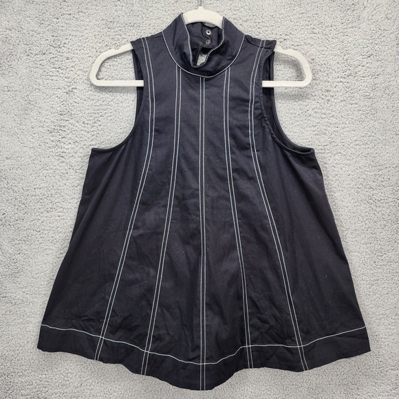 Maeve Tops - Maeve Black Mock Neck Sleeveless High Neck Stitch Detail A-Line Top Size Small‎